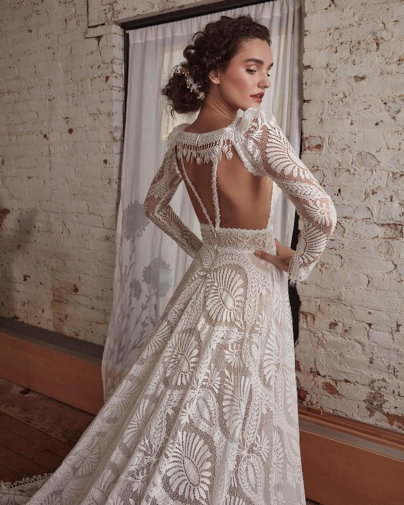 Lp2120 spaghetti strap or long sleeve boho wedding dress with backless a line silhouette5